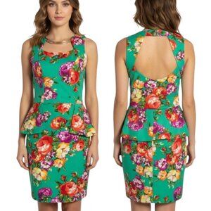 Glam Doll Dress Sleeveless Back Keyhole Cutout Bodycon Pendulum Green Floral M